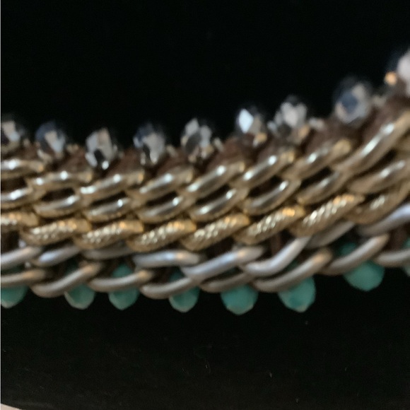 VINTAGE GORGEOUS TRI COLOR CHAIN TURQUOISE ACCENT SILVER-TONE CHAIN - Picture 4 of 8